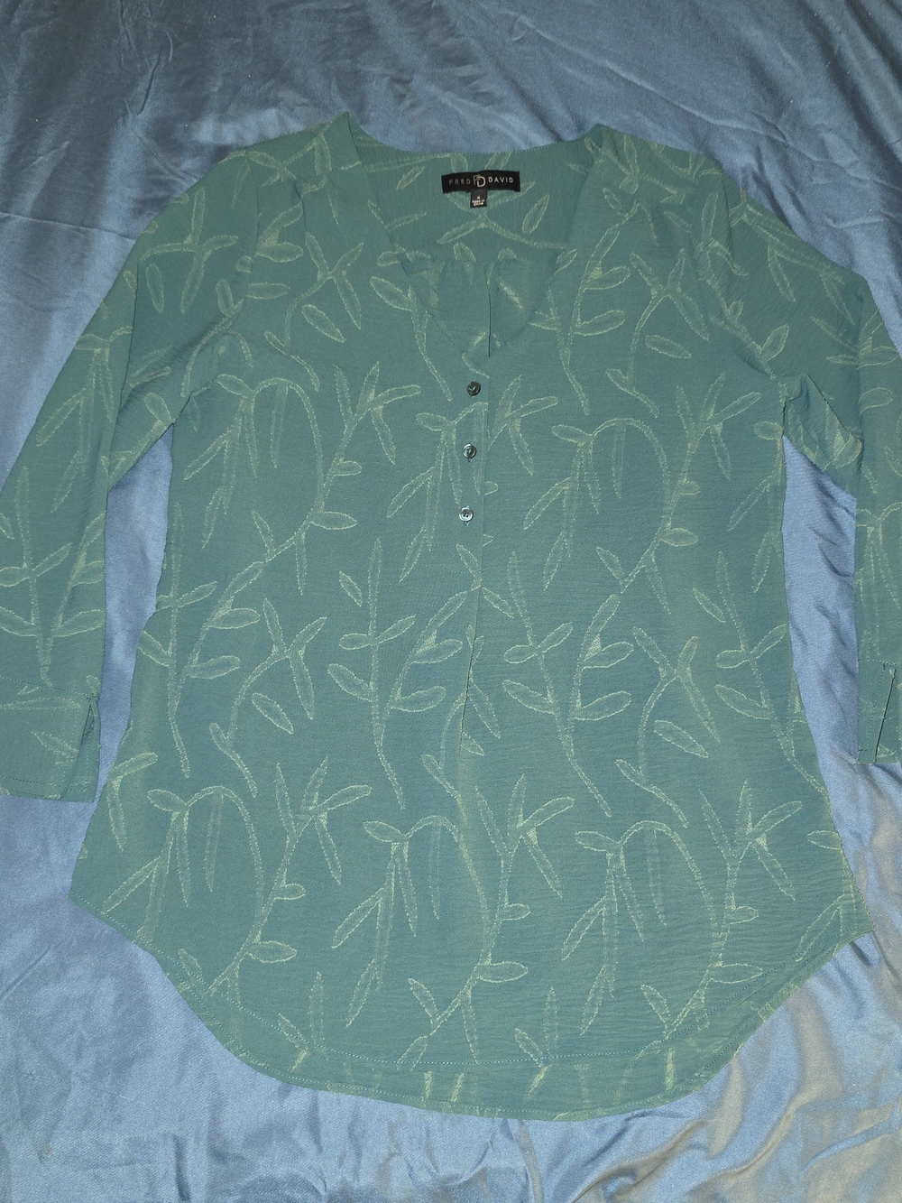 Fred David Teal V-Neck Blouse